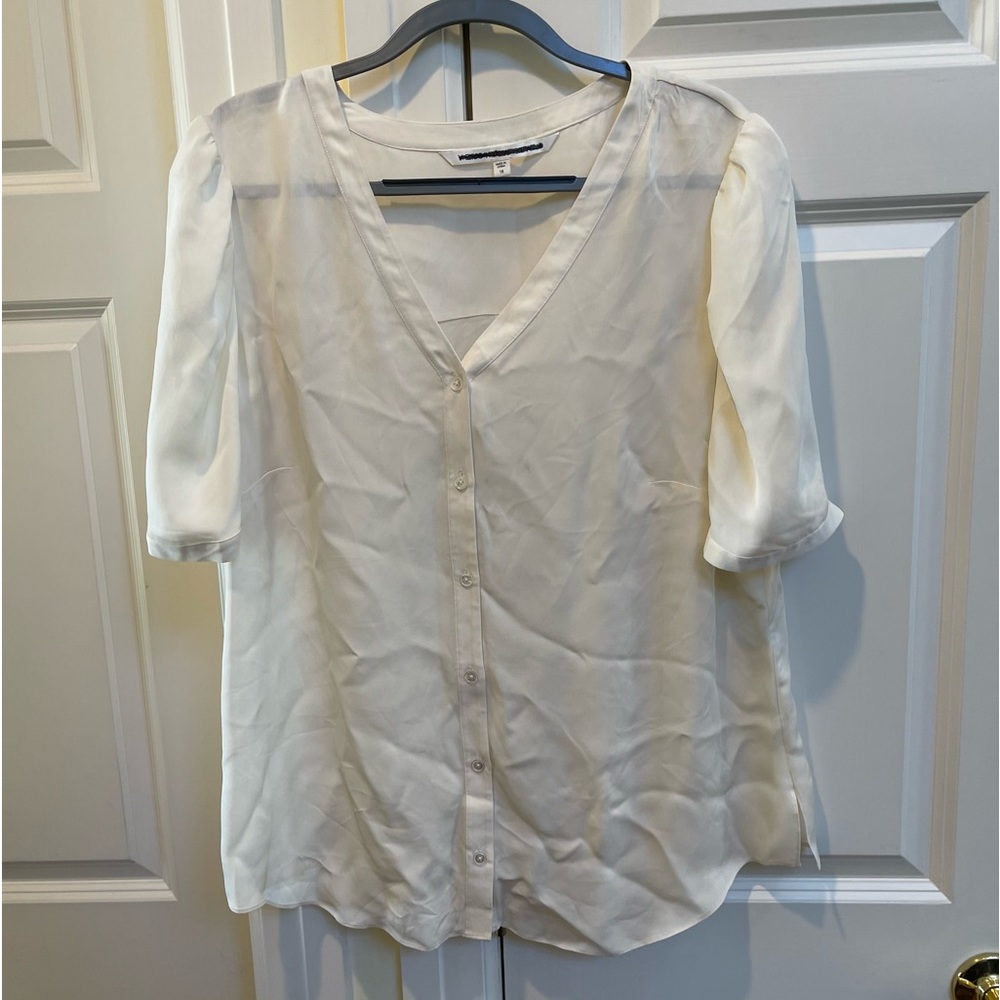 Veronica Beard Ivory Silk Short Sleeve Blouse